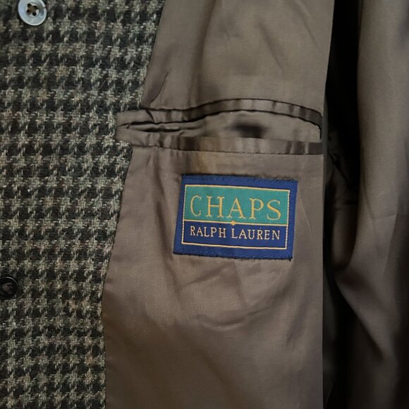 Vintage CHAPS Ralph Lauren Houndstooth Wool Overcoat Trench Coat  L/XL - Picture 4 of 7